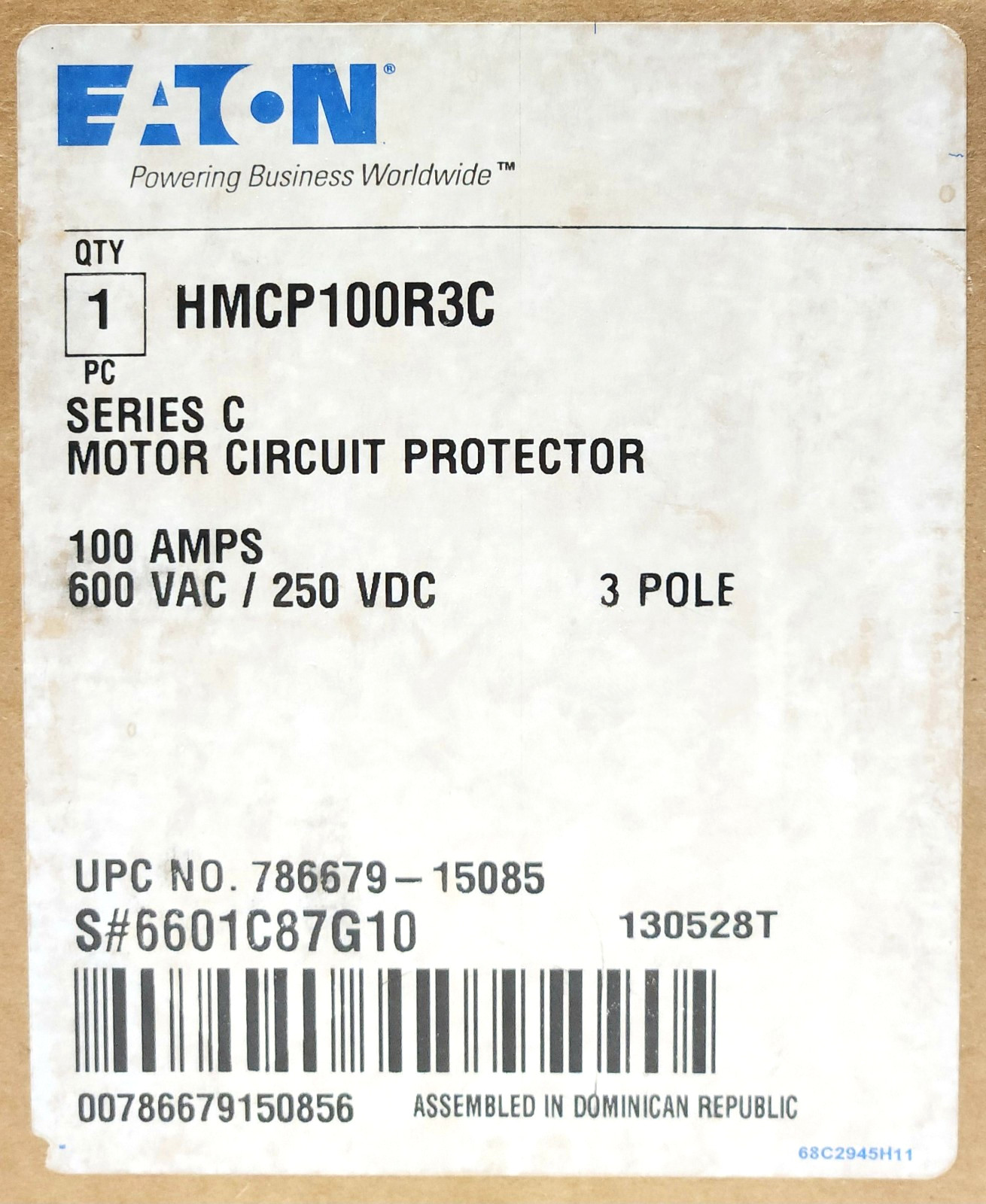EATON CUTLER HAMMER HMCP100R3C 100 AMP Type HMCP Motor Circuit Protector 300