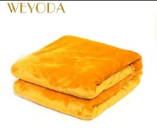 Flannel Blanket With Pompom WEYODA color Yellow