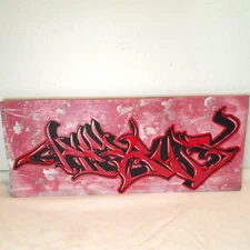 ORIGINAL Calligraffiti Hand Painted Redwood PAINTING One Of a Kind Red ART