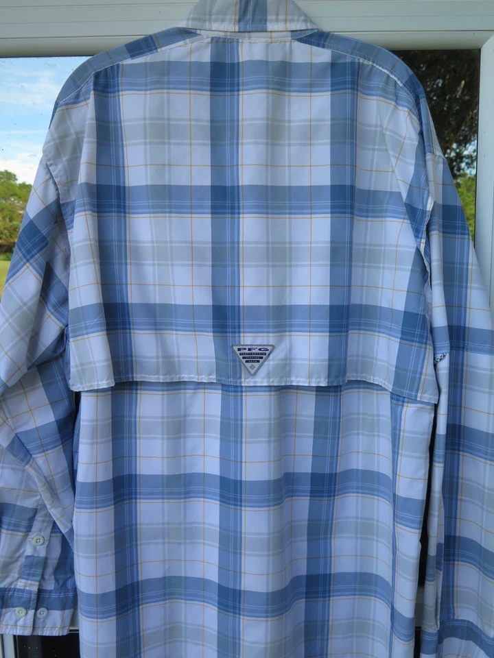 Camisa de pesca Columbia PFG Super Bahama para hombre de nailon a cuadros ventilada mediana usada en excelente estado Foto 2 de 4