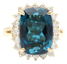 9.75Ct Natural LONDON BLUE TOPAZ Diamond 14K Solid Yellow Gold Ring