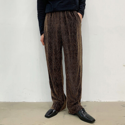 Men's Striped Texture Velvet Pants Flared Wide Leg Trousers