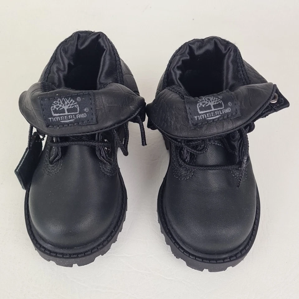Botas hexagonales Timberland Roll Top 29851 impermeables de cuero negras talla 5,5 para niños pequeños Foto 4 de 4