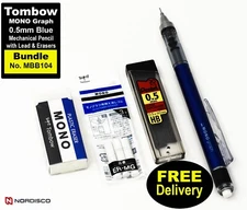 Tombow Mono Graph Shaker Blue Mechanical Pencil with Lead & Erasers