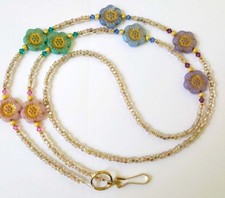 CZECH FLOWERS JEWEL TONED ID BADGE HOLDER FINE EUROPEAN CRYSTALS