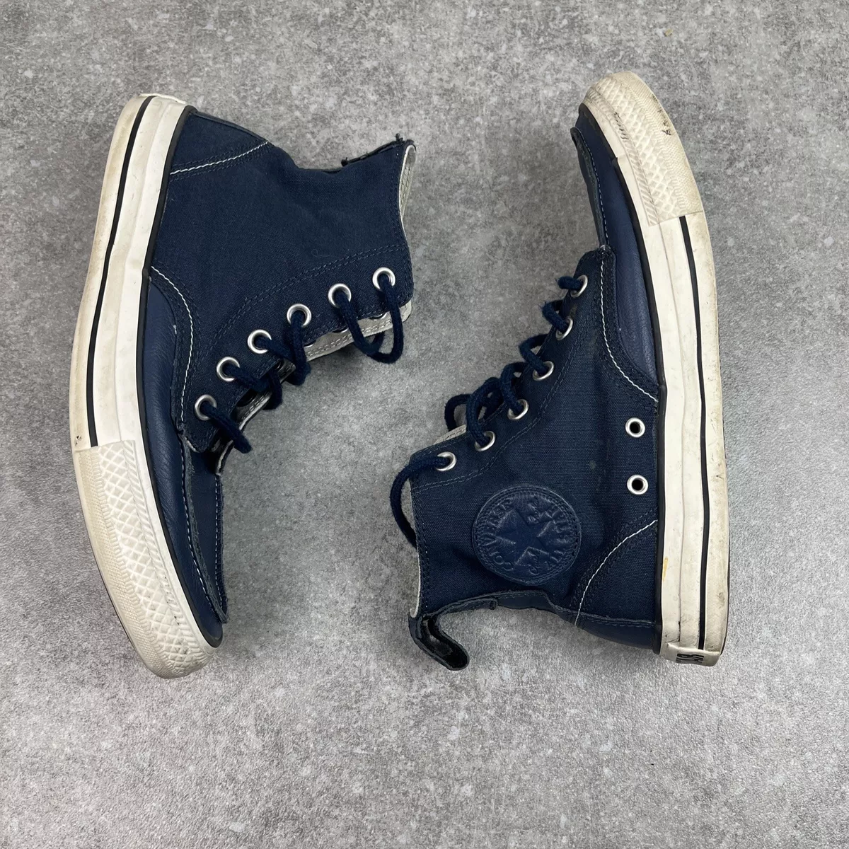 Navy blue leather clearance converse high tops