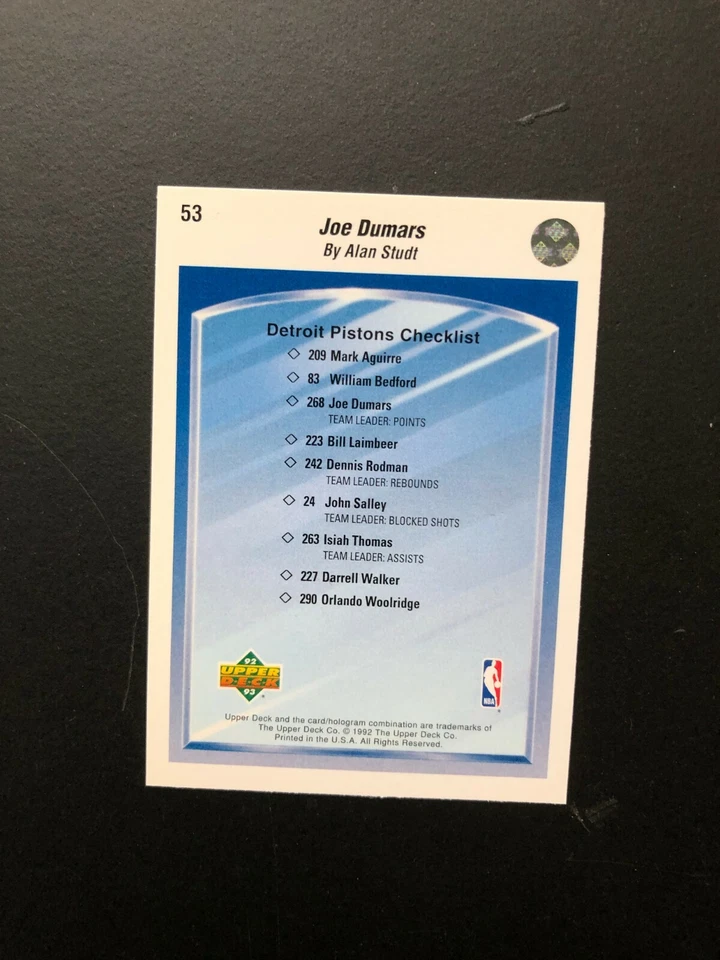 Really Nice 1992 JOE DUMARS Upper Deck Basketball Card # 53 Made in USA - Image 4 of 4