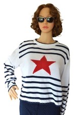Vintage Liz Claiborne Lizsport y2k Navy White Red Star Stripe Sweater Size M