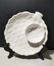 Fitz & Floyd Artichoke Chip & Dip Serving Bowl White Vegetable Garden 