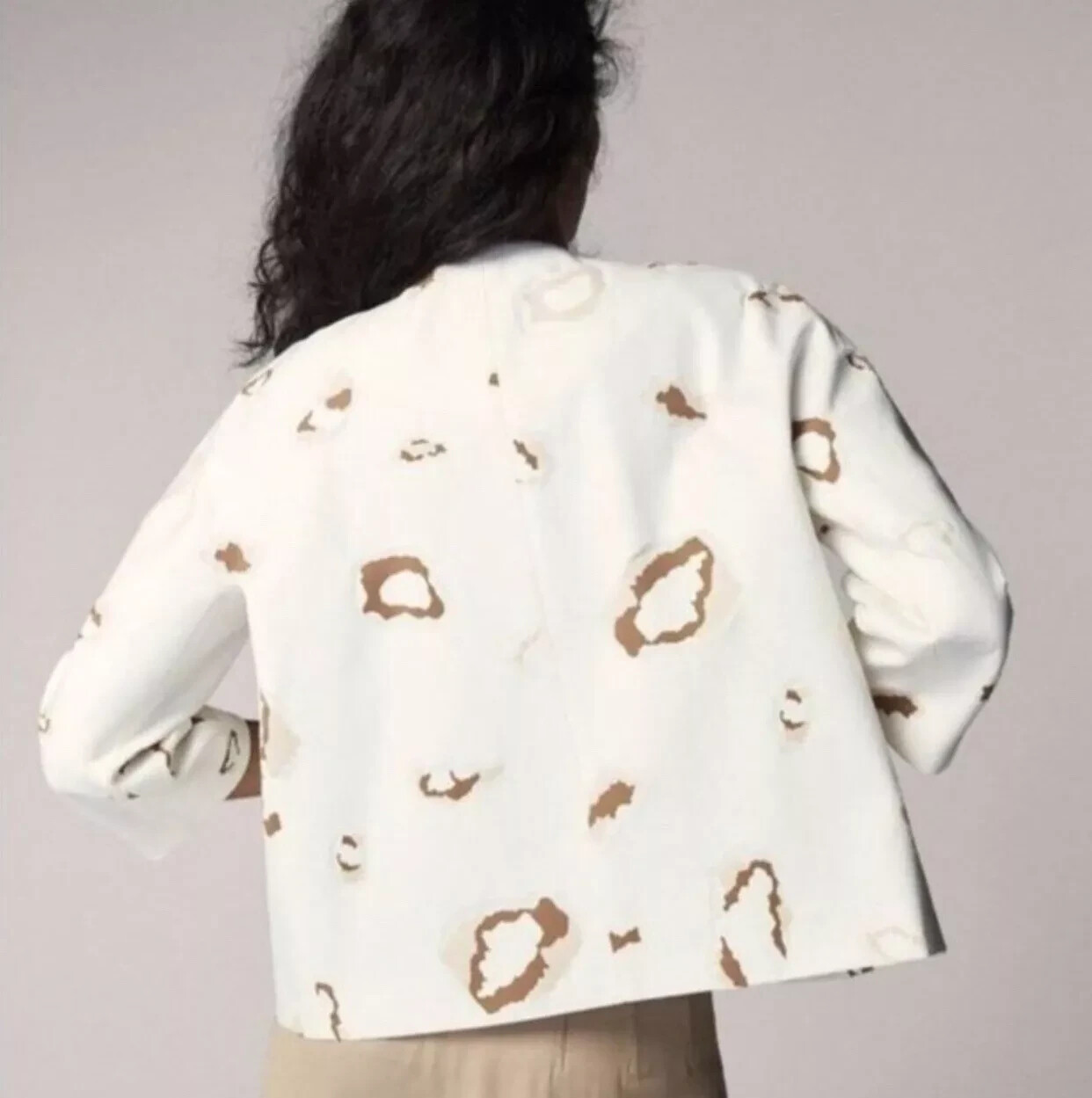 Massimo Dutti Animal Print Blazer Women’s US 4 Cotton Jacket 3/4 Sleeve Coat NWT image 4