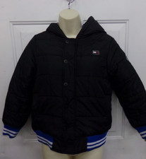Tommy Hilfiger Boys Sz M Black Hooded Puffer Jacket Full Zip Snaps Pockets