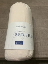 Cosy House Collection Everyday Bed Sheets King Size 4-Piece Set Cream New