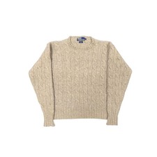 Polo Ralph Lauren Sweater Mens M Beige Excellent Alpaca Wool Cable Knit Crewneck