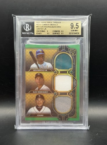 2022 Triple Threads Game Used Jersey Griffey, Alex Rodriguez, Ichiro /18 BGS9.5