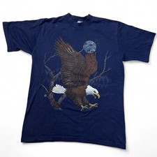 LSJ Sportswear Eagle 90s Vintage T-Shirt Blue Jerzees Tee USA Made Medium