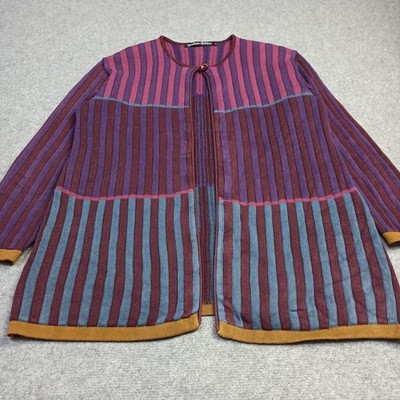 Vintage Gudrun Sjoden Damen Strickjacke Größe M Baumwollpullover Rot Rosa Lila