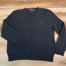 Vintage Polo Ralph Lauren Sweater Mens Large V Neck Wool Charcoal Gray Size L