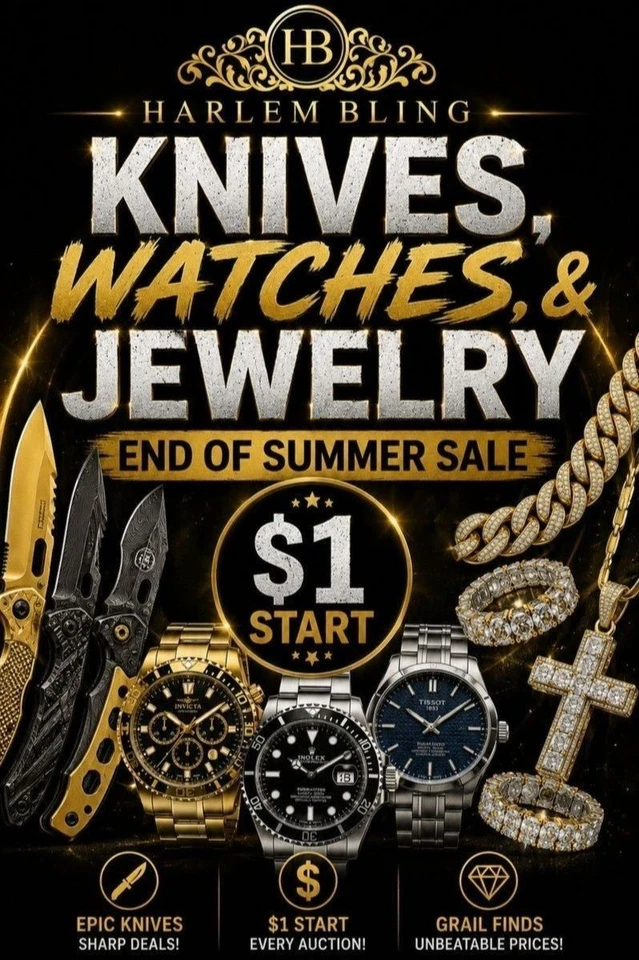 Knives, Watches, & Jewelry End Of Summer Harlembling Sale! $1 Starts & More