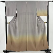 Japanese Silk Kimono M 156.5cm Gray Hem Blurring Lined Excellent 6016231