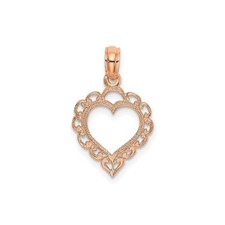 14k Rose Gold Heart Pendant Filigree Openwork Charm Symbol Love Women Necklace