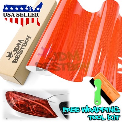 Hex Holographic Gloss Flame Red Headlights Taillight Car Tint Film Fog Honeycomb