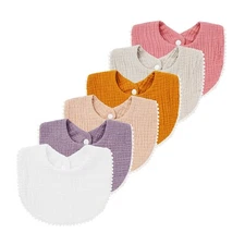 6 PACK Muslin Baby Drooling Bibs for Unisex Boys Girls Cotton Absorbent Feedi...