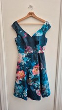 Coast Dress 12 Blue Floral Fit & Flare Evening Occasion Structured V Neck