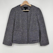 J.Crew Tweed Cropped SIlk Blazer Jacket Women 6 Blue Silver Metallic Weave 96539