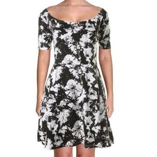 GUESS NWT Dress Black White Floral Print Off Shoulder Fit Flare Skater Women XL