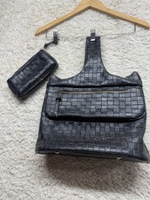 Vintage Hand Made Woven Black Leather Bag Wit...