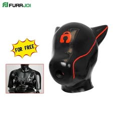 FURRJOI Red Silicone BDSM Dog Drone Mask Hood For Halloween Puppy Love Cosplay
