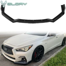 Fits 18-24 Infiniti Q50 Sport Front Bumper Lip Spoiler Splitter Gloss Black 3PC