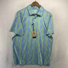 Chubbies Polo Shirt Men's Medium Blue Green Wavy Daze Performance Golf Tech NEW