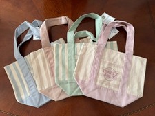 Trader Joes Mini Tote Bag Canvas Striped Set Of 4 Pink Blue Green Tan New