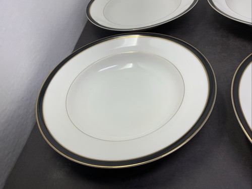 Set Of 4 Mikasa Black Tie Petite Bone 9” Soup Bowls - Japan - Picture 3 of 6