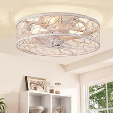 Caged Ceiling Fans with Lights, White Flush Mount Ceiling Medium White Gold