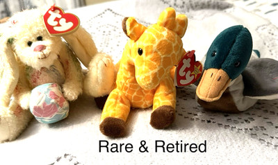 Three Beanie Babies Twigs/Giraffe, Georgia/Rabbit, Jake/Duck
