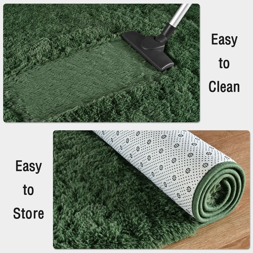Soft Area Rugs for Bedroom 3x5 ft Fluffy Rug Carpets for 3x5 Feet Dark Green - Picture 7 of 7