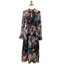 Who What Wear Dress Size M Floral Long Sleeve Maxi Belted Boho Cottagecore