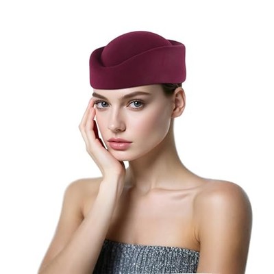 Wool Felt Beret Cap Stewardess Pillbox Hat Teardrop One Size  display picture 3