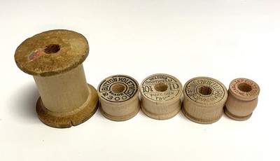 Vintage Empty WOODEN THREAD SPOOLS. Lot of 5, Belding Corticelli, J & P Coats
