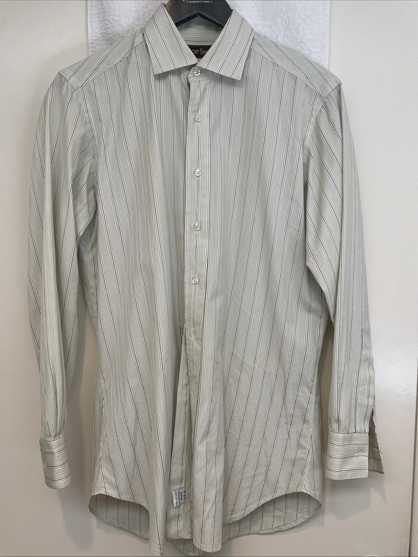 Men’s Dress Shirt -custom Made -tan/cream/Grey 15 1/2 33/34