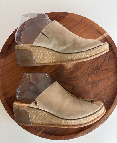 El Naturalista Womens 5005 Beige Leather Wedge Mule Shoes Sandals - Picture 3 of 7