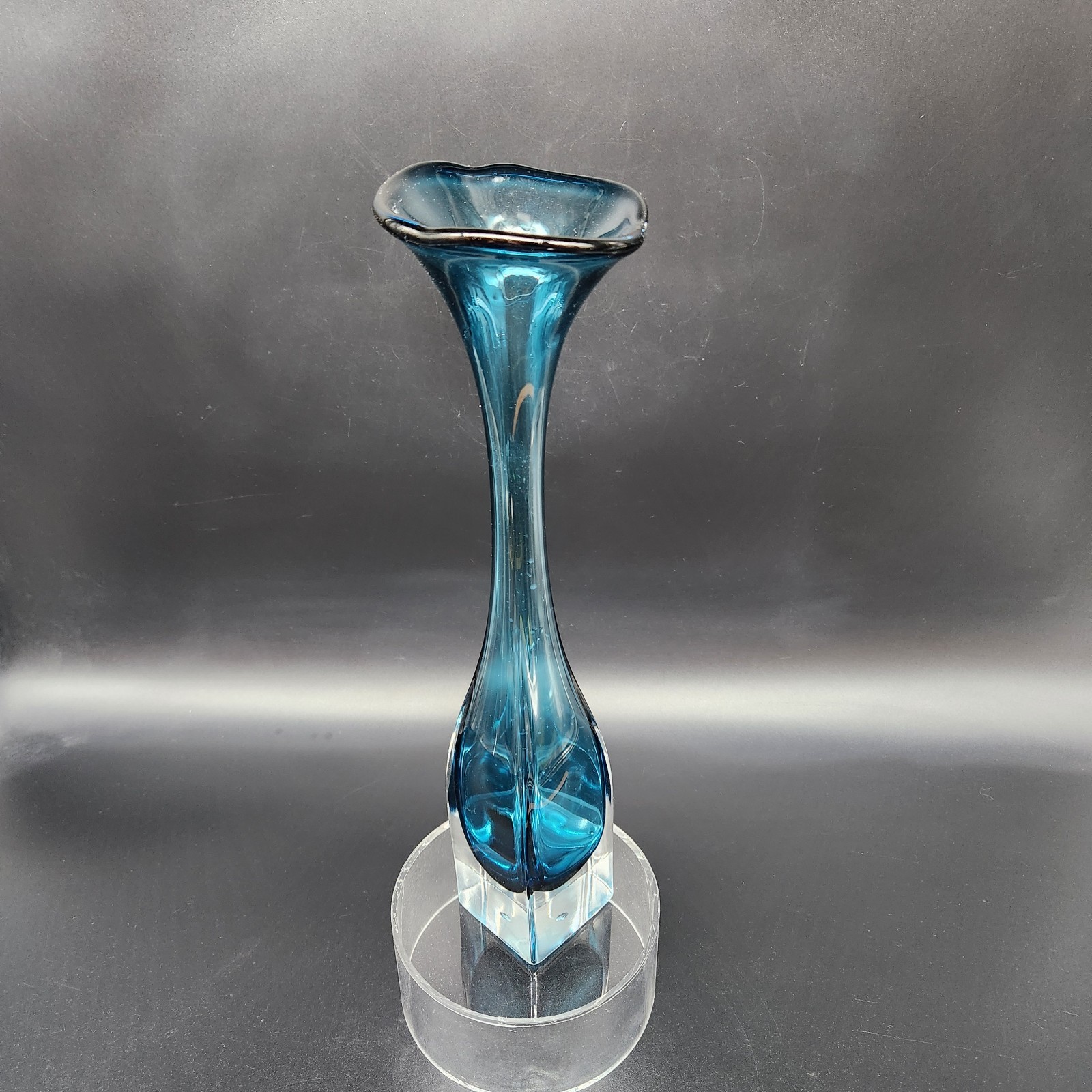 Vtg Swedish Aseda Cased Art Glass Vase In Ocean Blue Bo Borgstrom 1960's READ