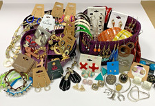 Costume Jewelry Lot In Velvet Box Necklace Bracelets Earrings Pins Rings