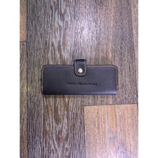 Tommy Hilfiger Black Faux Leather Slim Eyeglass Case Red Interior Snap Closure