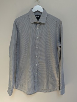 DKNY Extra Slim Fit gestreiftes Hemd 16'' Kragen Langarm 100% Baumwolle
