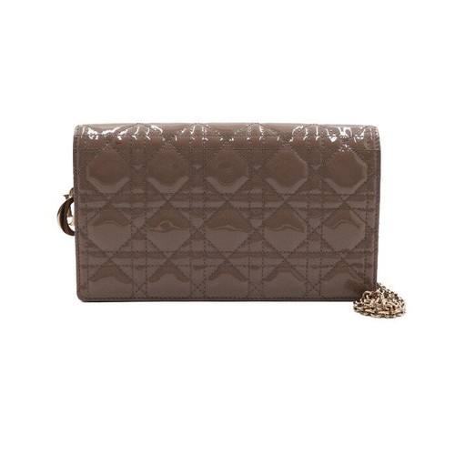 Dior Lady Beige Cannage Patent Clutch with Gold Chain Crossbody Bag 154670308