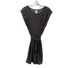 Merona Womens Sheer Mini Shift Dress Cap Sleeve Belted Gray Size SP