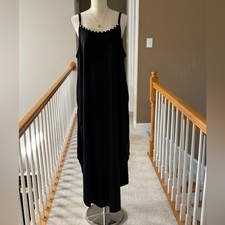 Elegant Black Cami Maxi Dress, Faux Pearl Neckline 3X